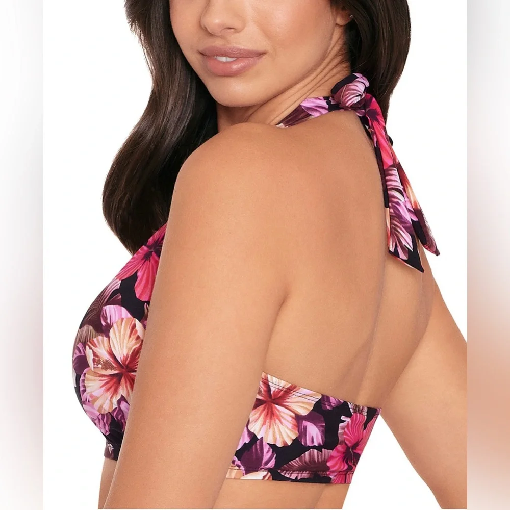 NWT SkinnyDippers Floral Mowie Plunge Halter Swim Top